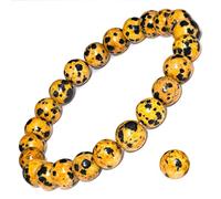 Charm jewelry Gemstone Bracelet,Beaded Bracelets Natural Round Yellow Speckled Stone Beads Bangles Elastic Crystal Bracelet Fashion Crystal Jewelry for Men Women