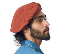 CHARM Knit Beanie Hats for Women & Men's Berets, 100% Cotton Crochet Cap Handmade French Beret for Summer & Winter, Dark Orange