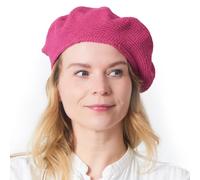 CHARM Knit Beanie Hats for Women & Men's Berets, 100% Cotton Crochet Cap Handmade French Beret for Summer & Winter, Pink