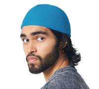 CHARM Kufi Hat Mens Beanie - Men Cotton Skull Cap Hand Made 2 Sizes Islam Turquoise L