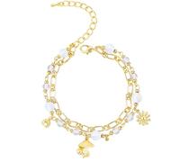 Charm Link Bracelet for Women, Evil Eye Hamsa Horse Horseshoe Fourleaf Clover Travel Airplane Shells Seahorses Starfish Mermaid Tail Conch Pearls Ladybug Mushroom Floret Rose Beads Link Bracelet, L