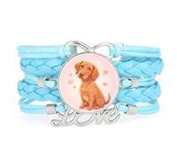 Charm Lucky Labrador Dog Love Heart Adjustable Leather Braided Bracelet Blu