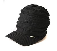 CHARM Mens Brimmed Knit Beanie - Womens Summer Slouchy Beanie Visor Hat Winter Slouch Knit Hats Warm Baggy Caps Black
