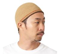 CHARM Mens Skull Cap Cotton Kufi Beanie Hand Made Knitted Hat Elastic Tight Japanese Beige