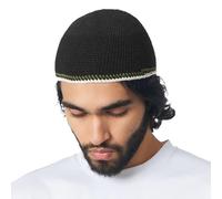 CHARM Mens Skull Cap Cotton Kufi Beanie Hand Made Knitted Hat Elastic Tight Japanese Black