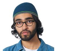 CHARM Mens Skull Cap Cotton Kufi Beanie Hand Made Knitted Hat Elastic Tight Japanese Blue