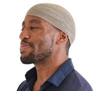 CHARM Mens Skull Cap Kufi Beanie - Lightweight Organic Cotton Cool Prayer Chemo Hat Skully Made in Japan Mix Beige