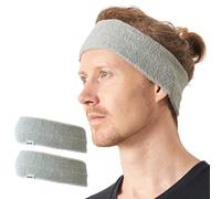 CHARM Mens Sports Headband 2-Pack - Towel Bandana Sweat Wicking Pair Active Wear Light Grey