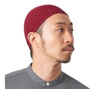 CHARM Mens Winter Hat Skull Cap - Fitted Warm Wool Beanie Kufi Hats for Men Muslim Islamic Prayer Dress Cap Stretchy Wine Red L