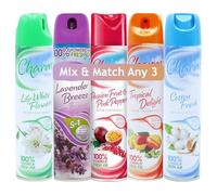 Charm Mix & Match Any 3 Air Freshener Gift Set Bundle - 240ml Each - Includes Passionfruit & Pink Pepper, Cotton, Lavender, Lily & White Flower, and Tropical Delight Scents for Home & Office Fragrance