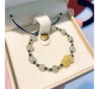 Charm Natural Hetian Jade Strawberry Quartz Gemstone Energy Red String Bracelets Feng Shui Wealth Attract Good Luck for Jewelry Gift (Color : Hetian jade)