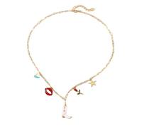 Charm Necklace for Women Dainty Gold Paper Clip Chain with Sunflower Rose Daisy Heart Moon Star Butterfly Pendants Charm Necklace Trendy Jewelry, Zinc, No Gemstone