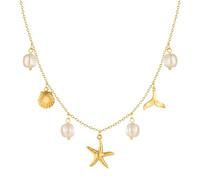 Charm Necklace for Women Pearl Starfish Seashell 14k Gold Summer Beach Surfer Jewelry Necklace Gifts, Medium, Brass, Pearl