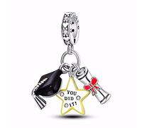 Charm New 2023 MariaFonte Compatible All Brands Pendant Graduation Diploma Hat Stars Scroll Birthday Anniversary Pendant Original Offers Silver 925 Mum Bead Lucky Charm Heart Christmas, ND, Silver,