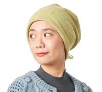 CHARM Organic Cotton-Lined Slouchy Beanie for Women, Loose Acrylic & Wool Spring Toque, Ladies Hats with Ribbon for Fall & Winter, Yellow x White