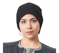 CHARM Organic Cotton-Lined Slouchy Beanie for Women, Loose Acrylic & Wool Spring Toque, Ladies Hats with Ribbon for Fall & Winter, Black x Black
