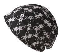 CHARM Organic Cotton Slouchy Beanie - Womens Chemo Hat Japanese Mens Hipster Cap Design Flower Black