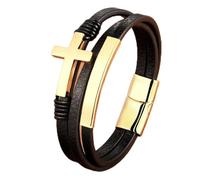 Charm Rope ic Genuine Leather Men Bracelet Cross Jesus Bangles Jewelry Chain For Gifts