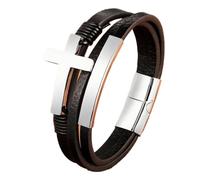 Charm Rope ic Genuine Leather Men Bracelet Cross Jesus Bangles Jewelry Chain For Gifts