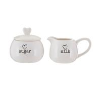Charm Set of 2 Milk Creamer Jug and Sugar Bowl Pot Jar Set White Dolomite