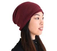 CHARM Silk Beanie Hat for Men and Women - Slouchy Oversized Beanies Cap Chemo Hat Perfect for Sensitive Skin Enji Burgundy