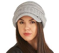 CHARM Slouchy Beanie Brim Hat - Mens Slouch Cap Womens Warm Slouchy Brim Cable Knit with Brimmed Visor Mix Grey