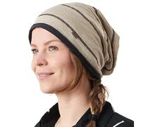 CHARM Slouchy Linen Beanie Hat - Mens Lightweight Knit Hat Womens Baggy Summer Slouch Beige & Dark Gray