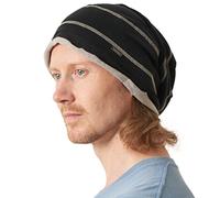 CHARM Slouchy Linen Beanie Hat - Mens Lightweight Knit Hat Womens Baggy Summer Slouch Black & Beige