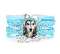 Charm Star Big Eyes Poodle Dog Love Adjustable Leather Braided Bracelet Blu