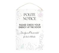 Charm & Wit Hanging Sign | Metal Wall Art with Rope Hanger | Home & Office Decor | Humorous & Inspirational Illustrations | Smudge Stick Design | Positive Energy Polite Notice |