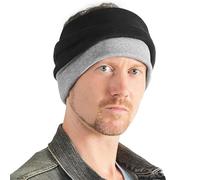 CHARM Womens Headband Neck Gaiter - Mens 100% Organic Cotton Hair Wrap Ear Warmer Circle Tube Scarf Black x Light Grey
