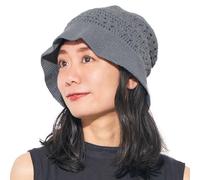 CHARM Women's Knit Bucket Hat, A Handmade 100% Cotton Sunhat Beanie & Summer Raffia Crochet Cap Grey