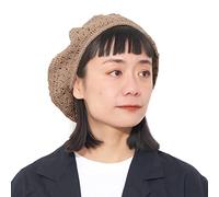 CHARM Womens Mens French Beret Hat - Summer Hand Knitted Ladies Hats 100% Cotton Beanie Berets Crochet Caps Beige