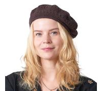 CHARM Womens Mens French Beret Hat - Summer Hand Knitted Ladies Hats 100% Cotton Beanie Berets Crochet Caps Dark Brown