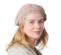 CHARM Womens Mens French Beret Hat - Summer Hand Knitted Ladies Hats 100% Cotton Beanie Berets Crochet Caps Pink Beige