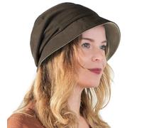 CHARM Womens Organic Cotton Sun Hat - Japanese Summer Reversible Chemo Cap Elastic Brown & Beige Grey
