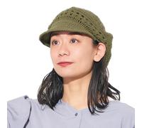 CHARM Women's Vintage Lace Beret with Visor, A Handmade 100% Cotton Sun Hat & Summer Raffia Crochet Cap Khaki