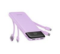 Charmast Power Bank with Built in Cables,10000mAh USB C Battery pack 6 Outputs 3 Inputs with LED Display Type C Powerbank Portable Charger Compatible with Smartphones Tablets and More(Purple)