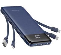 Charmast Portable Charger with 4 Built in Cables, 10000mAh Power Bank 6 Outputs 3 Inputs with LED Display, Travel Essential USB C Battery Pack Compatible with Smartphones Tablets and More