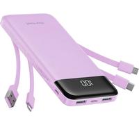 Charmast Portable Charger with 4 Built in Cables, 10000mAh Power Bank 6 Outputs 3 Inputs with LED Display, Travel Essential USB C Battery Pack Compatible with Smartphones Tablets and More