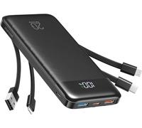 Charmast Power Bank, 20W Built-in 4 Cables Fast Charing Portable Charger, 20,000mAh Battery Pack with 6 Outputs 4 Inputs, USB-C Powerbank for iPhone 16/15/14 Series, AirPods, Android Phones (Dark)