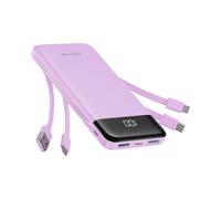 Charmast Power Bank with Built in Cables,10000mAh USB C Battery pack 6 Outputs 3 Inputs with LED Display Type C Powerbank Portable Charger Compatible with Smartphones Tablets and More(Purple)