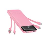 Charmast External Battery 10000 mAh with 4 Integrated Cables Portable Battery USB C Slim Power Bank with 6 Outputs and 3 Inputs for iPhone 12 13 11 Samsung S21 S22 (Pink)