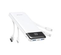 Charmast Power Bank with Built in Cables,10000mAh USB C Battery pack 6 Outputs 3 Inputs with LED Display Type C Powerbank Portable Charger Compatible with Smartphones Tablets and More(White)