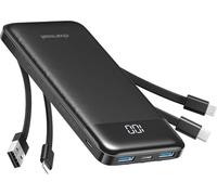 Charmast Power Bank with Built in Cables X 4, 10000mAh USB C Battery pack 6 Outputs 3 Inputs with LED Display Type C Powerbank Portable Charger Compatible with Smartphones Tablets and More
