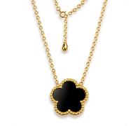 Charmbar Black Onyx Clover Leaf Gold Necklace Sterling Silver 925 Gift box