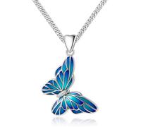 Charmbar Blue Butterfly Necklace Sterling Silver Pendant with a 20" Rhodium Plated Curb Link Chain Birthday Women Her Girls - Gift Box