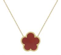 Charmbar Red Onyx 5 Leaf Clover Flower Necklace 925 Sterling Silver plated in Gold - 16th 18th 21st 30th 40th 50th 60th Birthday Her Girls Women - Gift Box