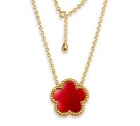 Charmbar Red Onyx 5 Leaf Clover Flower Necklace Genuine 925 Sterling Silver Elegantly Decorated with 14k Gold - 16th 18th 21st 30th 40th 50th 60th Birthday Her Girls Women - Gift Box