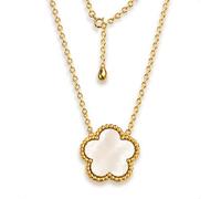 Charmbar White Onyx 5 Leaf Clover Flower Necklace Genuine 925 Sterling Silver Elegantly Decorated with 14k Gold - 16th 18th 21st 30th 40th 50th 60th Birthday Her Girls Women - Gift Box